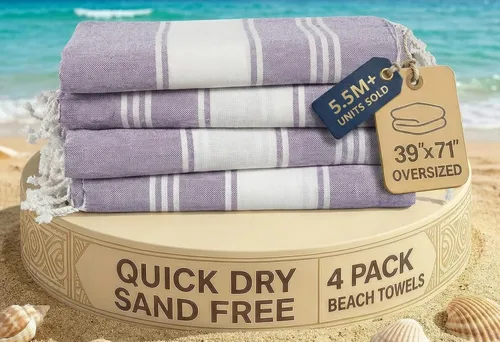 Miniatura 80 de LANE LINEN - Paquete de 4 toallas de playa de gran tamaño, toalla de piscina prelavada, extragrande, de secado rápido y sin arena, toalla de viaje