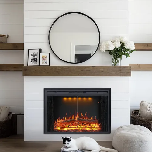 Miniatura 6 de Valuxhome Inserto de chimenea eléctrica de 35.63” de ancho y 27.5" de alto con ajustes de temperatura baja/alta, pantalla de malla móvil y puerta