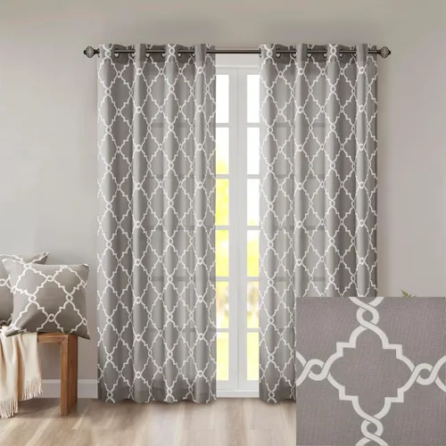 Miniatura 9 de Madison Park Saratoga - Cortina individual para ventana con filtro de luz, estampado de calado, 1 panel con ojales en la parte superior, para sala