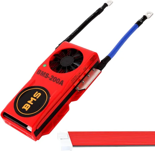 LiFePO4 BMS 16S 48V 200A Sistema de gestión de baterías de fosfato de hierro y litio con ventilador de refrigeración y cables de equilibrio para