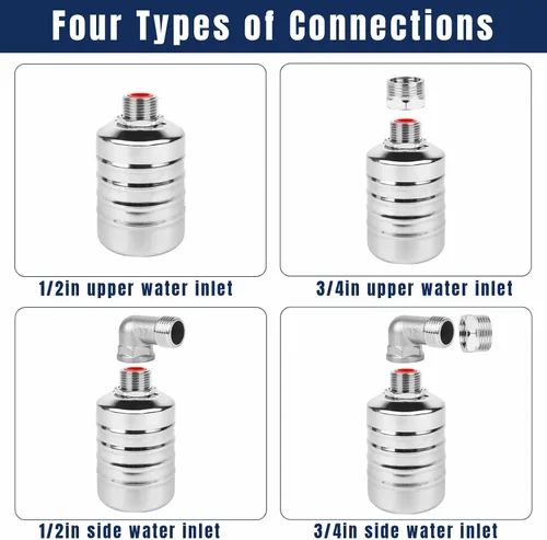 Miniatura 3 de Paquete de 2 válvulas de flotador de agua, válvulas de flotador de control automático de nivel de agua de acero inoxidable, válvulas de flotador