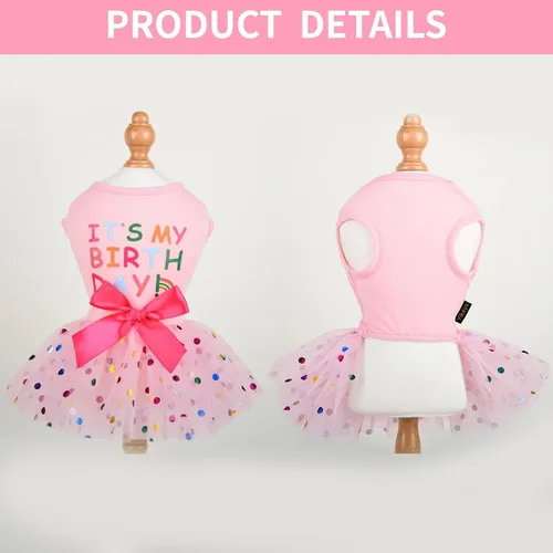 Miniatura 7 de Vestido de perro de feliz cumpleaños para perros pequeños, vestido de perro, vestidos, cumpleaños de primavera, verano niña, linda falda rosa