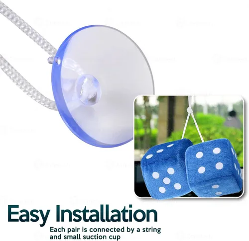 Miniatura 4 de Zonetech Azul Turquesa 3" Dados Cuadrados Colgantes - Suaves y Felpudos, Dados Decorativos para Espejo de Vehículo con Puntos Blancos Azul claro