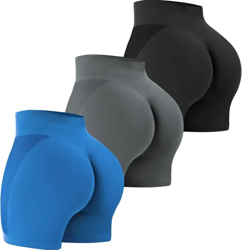 Miniatura 7 de VVX Pantalones cortos de entrenamiento para mujer, 3 piezas, con levantamiento de glúteos, sin costuras, cintura alta, pantalones cortos de yoga