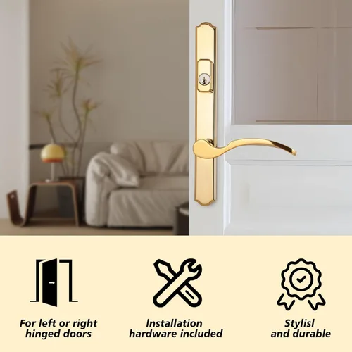 Miniatura 6 de House Guard Sistema de Manija para Puerta de Patio con Bisagras con Manija de Palanca, Juego de Cerradura de Mortaja Universal para Puertas de Latón
