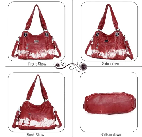 Miniatura 224 de Angel Barcelo - Bolsa de hombro amplia para mujer, diseño Hobo, cuero lavado