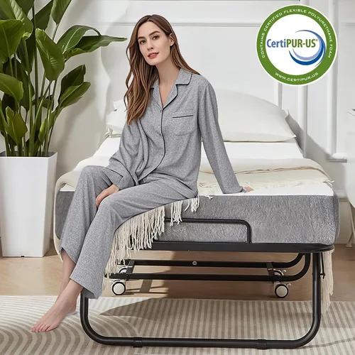 Miniatura 3 de Cama plegable de 75 x 38 pulgadas con colchón para adultos, cama plegable portátil con colchón de espuma viscoelástica y marco súper fuerte