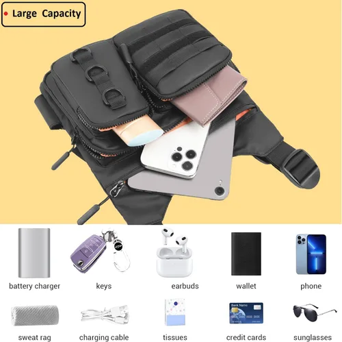 Miniatura 6 de Criuage Bolsa de pecho al aire libre para hombres, chaleco ligero y ajustable, resistente al agua, paquete de pecho EDC con bolsillo para botella