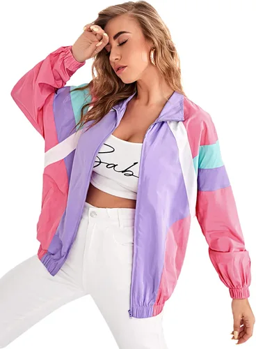 Miniatura 4 de SweatyRocks Chaqueta bomber casual ligera con bloques de color para mujer
