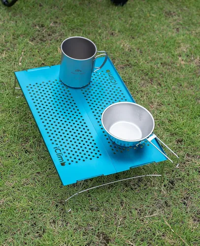 Miniatura 2 de iClimb Mini mesa plegable individual ultraligera y compacta para mochileros, camping, senderismo, playa, picnic (azul - S)