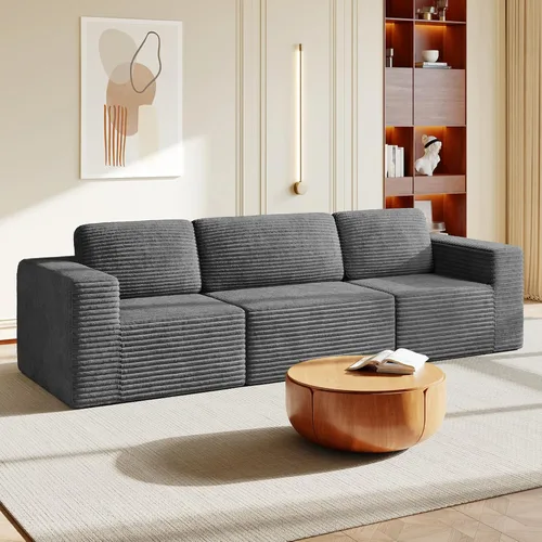 Miniatura 36 de Vesgantti Sofá modular en forma de U de 119 pulgadas, sofá modular de pana con asiento profundo y soporte de resortes, sofá convertible con 2 Beige