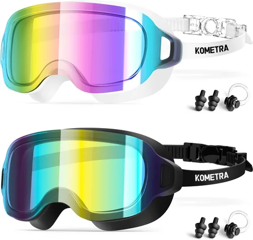 Paquete de 2 gafas de natación para jóvenes, cara pequeña, para mujer, gafas de natación antivaho para adolescentes y adultos, visión amplia