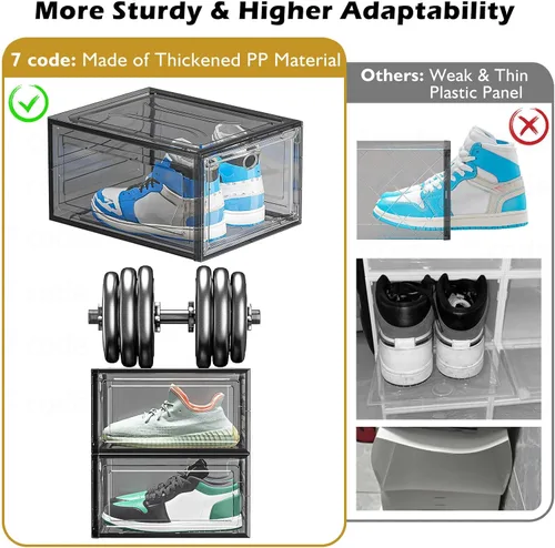 Miniatura 6 de Organizador de almacenamiento de zapatos de plástico transparente, grueso y resistente c/puerta magnética, cajas apilables, zapatero plegable