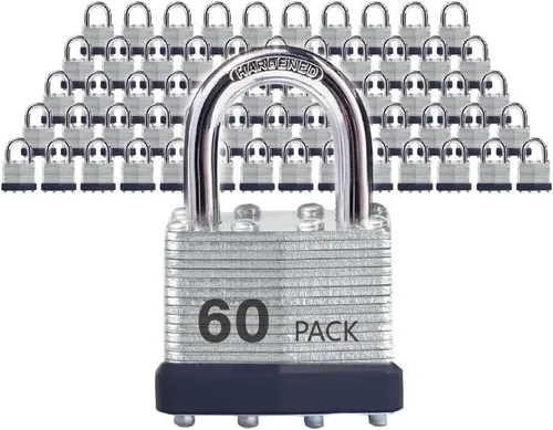 Miniatura 16 de Candados de acero laminado con llave similar con grillete normal para cobertizos, cercas y casilleros (paquete de 12)