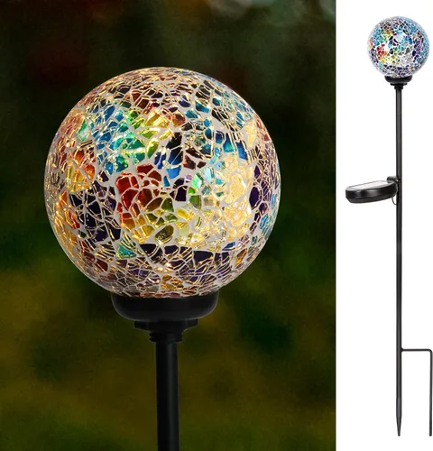 Miniatura 13 de VCUTEKA Luces solares decorativas para exteriores – Estacas solares de mosaico para jardín, luz LED impermeable para paisaje, césped, patio, Azul-2