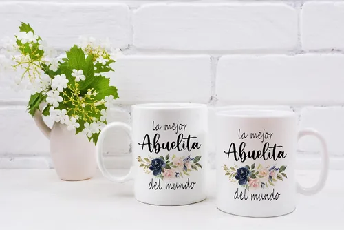 Miniatura 5 de QASHWEY Taza de café floral con texto en inglés "Best Grandma in The World", taza de cerámica impresa de doble cara para cumpleaños de abuelas