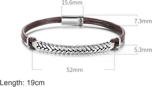 Miniatura 5 de Carleen Footprint - Pulsera de cuero genuino de plata de ley 925 para hombre cuerda trenzada dije inspirador aniversario día de San Valentín regalo