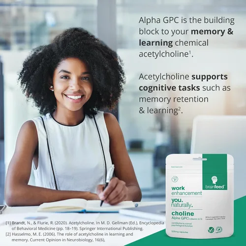 Miniatura 5 de Suplementos de acetilcolina para la salud cerebral, la memoria y la concentración 1 día 99% de alfa GPC cápsulas (60) acetilcolina nootrópica