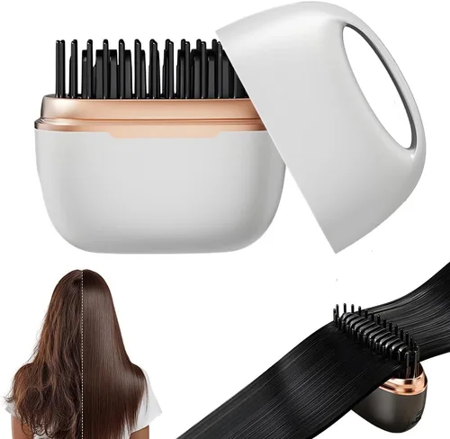 Miniatura 8 de Mini cepillo alisador de pelo, mini peine alisador portátil recargable, control de temperatura de 3 velocidades, alisador de pelo de bolsillo