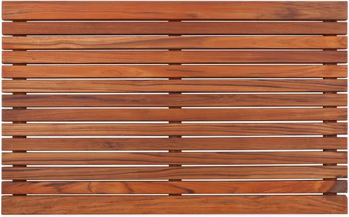 Alfombra de ducha y baño de teca aceitada oscura de estilo nórdico con listón de extremo ancho - Para uso en interiores y exteriores - Plataforma de