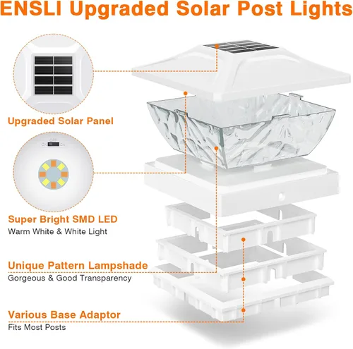 Miniatura 6 de Paquete de 4 luces solares para poste de 2 modos, luces solares brillantes para postes al aire libre, impermeables, luces de poste al aire libre