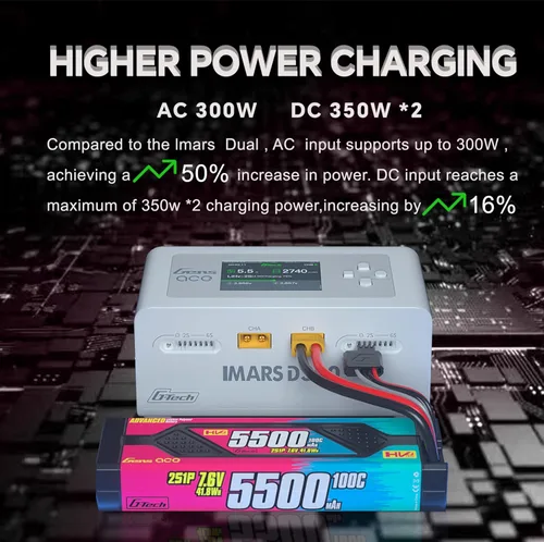 Miniatura 4 de IMARS D300 Gens Ace Lipo Cargador de batería G-Tech Smart Dual Lipo Balance Cargador AC 300W DC 700W (350W* 2) 16A Cargador de doble canal
