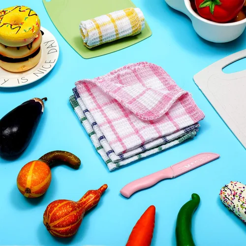 Miniatura 6 de Boao 12 paños de cocina de algodón, 4 colores, cuadrados, 12 x 12 pulgadas, absorbentes, reutilizables, lavables a máquina, suministros de cocina