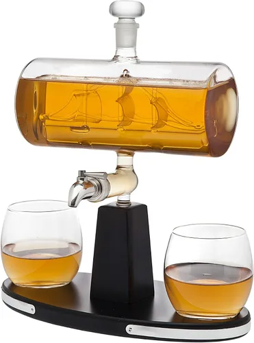 Miniatura 2 de Decantador Godinger de whisky con dispensador, con 2 vasos de whisky, para licor, whisky, bourbon, vodka