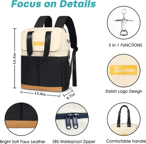 Miniatura 5 de Scothen Mochila Enfriadora con Doble Cubierta y 12 Paquetes de Hielo - Mantiene 36 Latas Frías por Hasta 24 Horas - Mochila Enfriadora Aislada