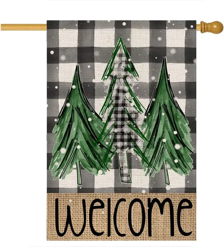 Miniatura 11 de Bandera de jardín de invierno con árboles de Navidad de bienvenida, 12 x 18 pulgadas, vertical, de doble cara, decoración navideña para patio