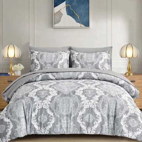 Miniatura 14 de WONGS BEDDING - Juego de edredón negro tamaño full, textura damasco dorado, juego de 7 piezas en una bolsa, de microfibra - 1 edredón, 1 sábana