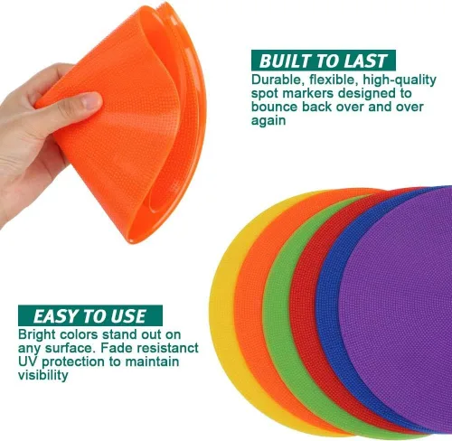 Miniatura 5 de 60 marcadores de puntos de vinilo de polietileno, puntos de goma antideslizantes para agilidad, conos de campo plano para clases de gimnasio PE