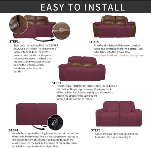 Miniatura 4 de Easy-Going - Funda elástica para sofá reclinable y sofá cama, 6 piezas, protector de muebles, suave, parte inferior elástica, tela jacquard
