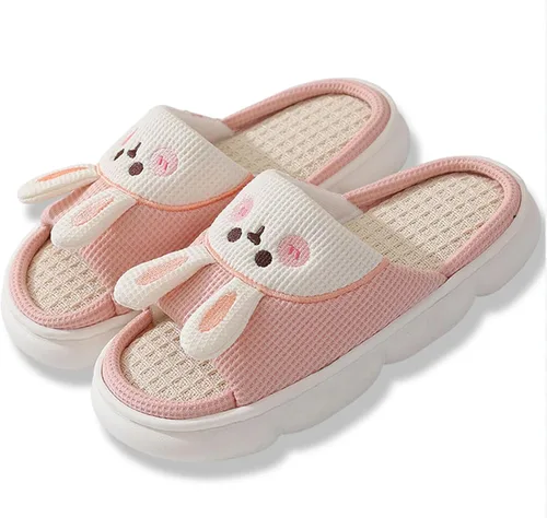 Aucomfo Pantuflas de lino, bonitas pantuflas de animales para mujeres y hombres, bonitas pantuflas de casa para mujeres, pantuflas de casa kawaii,
