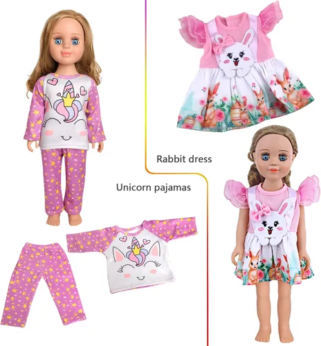 Miniatura 7 de MSYO 10 piezas de ropa de muñeca, ropa de muñeca de 18 pulgadas, ropa de muñeca de bebé, para muñecas de 16 a 18 pulgadas, vestidos florales