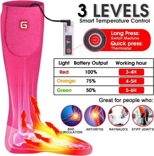 Miniatura 3 de Calcetines térmicos para hombres y mujeres, calcetines térmicos con batería eléctrica recargable, para invierno, cálido, con aislamiento térmico