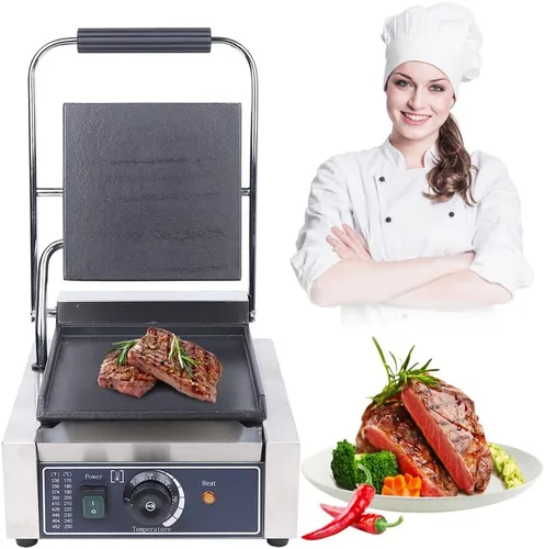Miniatura 5 de Sandwichera de acero inoxidable con revestimiento de esmalte, parrilla eléctrica de prensa Panini de 1800 W, máquina de prensado de sándwich gourmet