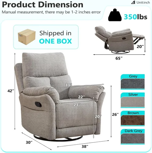 Miniatura 2 de ANJ Silla reclinable giratoria, silla reclinable manual de tela para guardería, sofá mecedora individual, asiento de cine en casa para sala de Azul