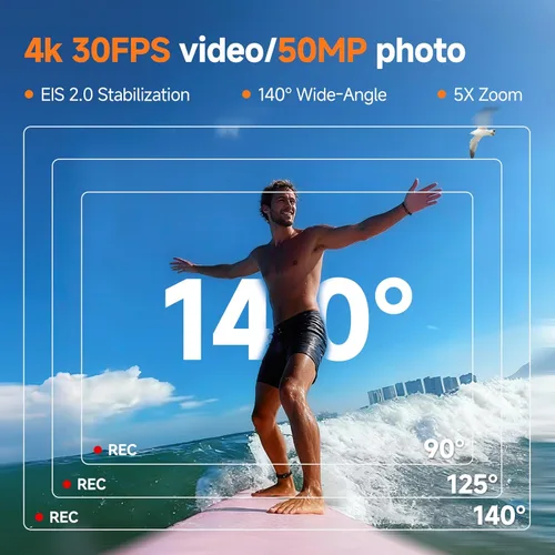 Miniatura 2 de SVBONY SVGo2 4K30FPS Cámara subacuática, EIS 2.0 doble pantalla táctil impermeable bajo el agua, zoom 50MP 5X, cámara de acción remota con palo
