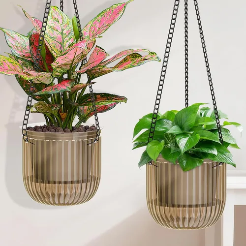 Miniatura 9 de Halatool Paquete de 2 macetas colgantes de riego automático para plantas de interior, macetas colgantes de 6.5 pulgadas al aire libre con 2 cadenas