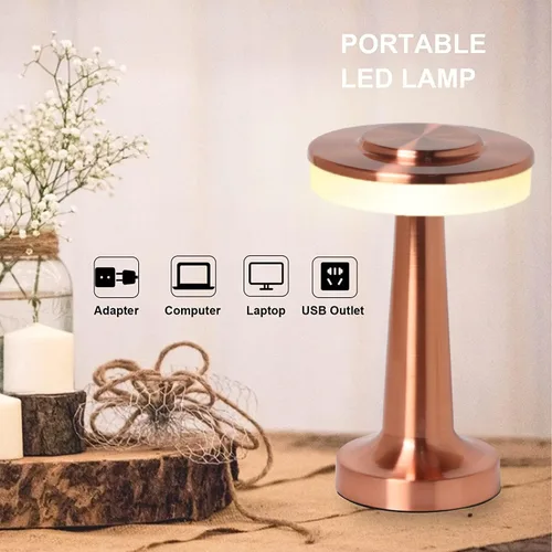 Miniatura 2 de Lámpara de escritorio inalámbrica portátil táctil, atenuación táctil de 3 velocidades, puerto de batería USB integrado, luz de noche de dormitorio