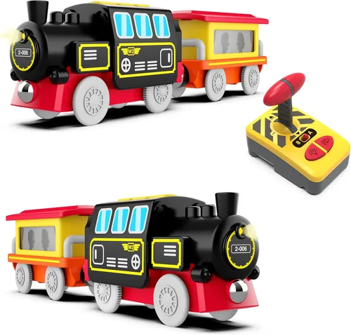 Miniatura 8 de Tren a pilas para pistas de madera, juguetes de tren motorizado para juego de vías de ferrocarril, juguete de tren eléctrico con tren de control