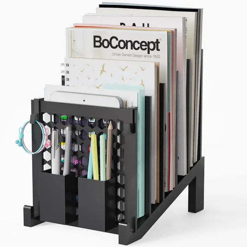 Organizador de archivos para escritorio con caja de almacenamiento y gancho, organizador de archivos de escritorio inclinado con soporte vertical de