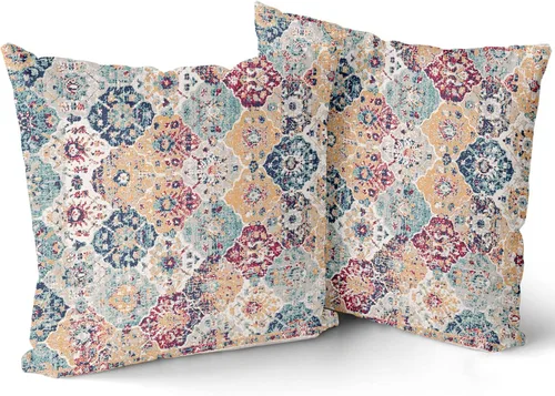 Kawani - Fundas de almohada decorativas estilo bohemio étnico de 18 x 18 pulgadas en telón rojo naranja azul, fundas de almohada vintage para sofá
