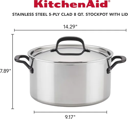 Miniatura 2 de KitchenAid Olla de acero inoxidable pulido de 5 capas con tapa, 8 cuartos de galón