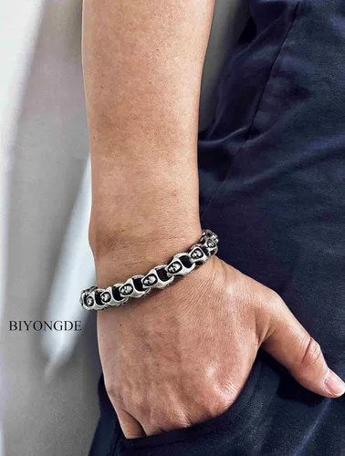 Miniatura 2 de Pulsera de cadena de eslabones vintage para hombre, acero inoxidable, cierre de palanca, Biker Punk Rock