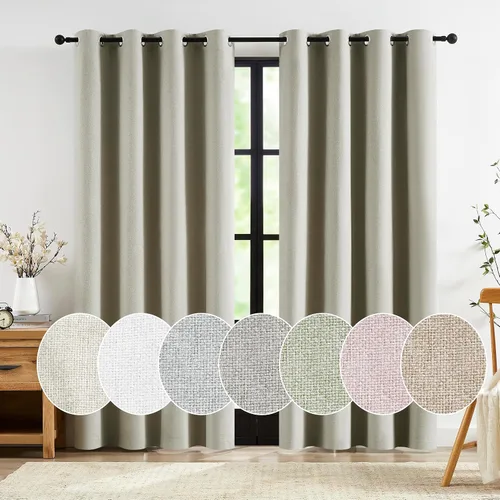 Miniatura 39 de Jubilantex Cortinas opacas plisadas negras de 63 pulgadas, cortinas de lino sintético para dormitorio, sala de estar, casa rural, juego de cortinas