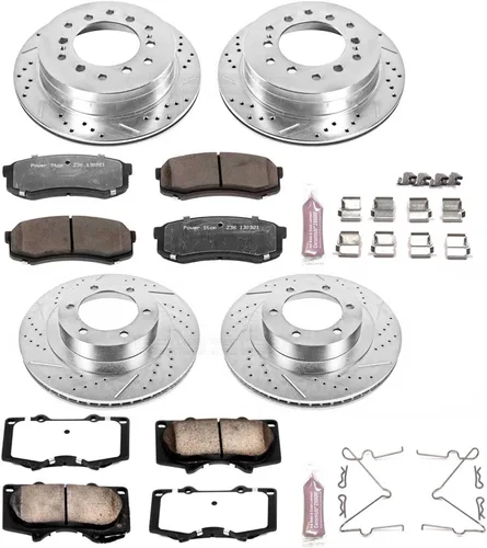 Miniatura 2 de Power Stop Kit de frenos delanteros y traseros para Lexus GX470 2003 2004 2005 2006 2007 2008 2009 - Pastillas de freno de cerámica de fibra