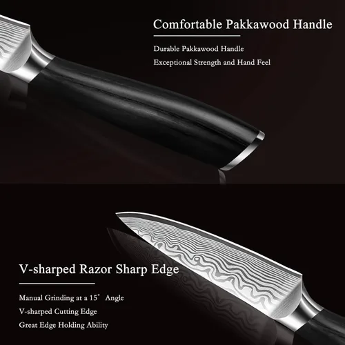 Miniatura 4 de HOSHANHO - Cuchillo de pelar de 3.75 pulgadas, cuchillos de cocina pequeños forjados de acero de polvo de alto carbono, cuchillo de fruta japonés