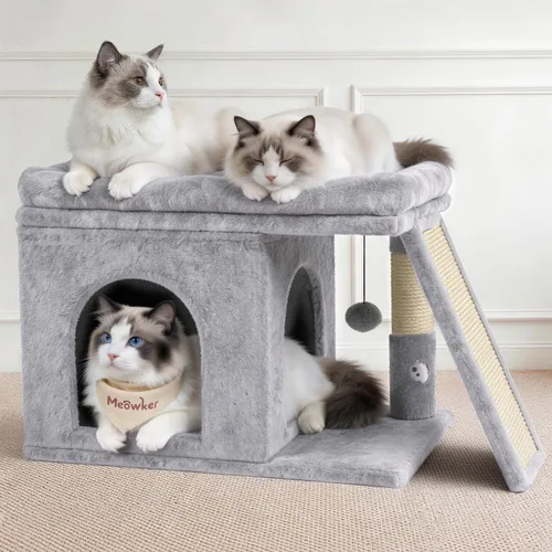 Miniatura 8 de Cama torre de árbol para gatos con poste rascador para interiores, casa de soporte pequeño resistente para gatos grandes y gatitos, plataforma